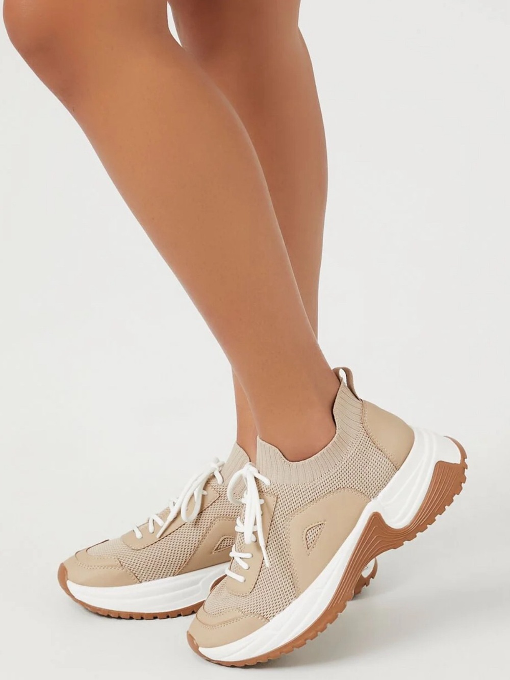 Forever 2-Beige Knit Platform Sneakers size 8